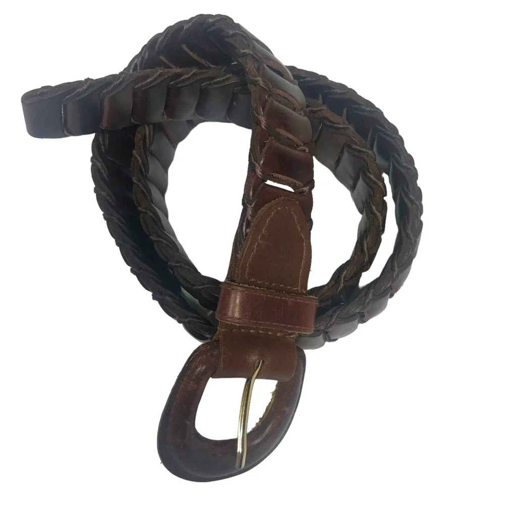 Braided Belt Womens Small Medium Dark Brown Soft Clasped Leather Boho Y2k‎